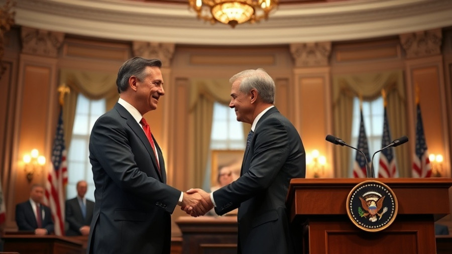 Formal handshake at podium during Trump announcement today.