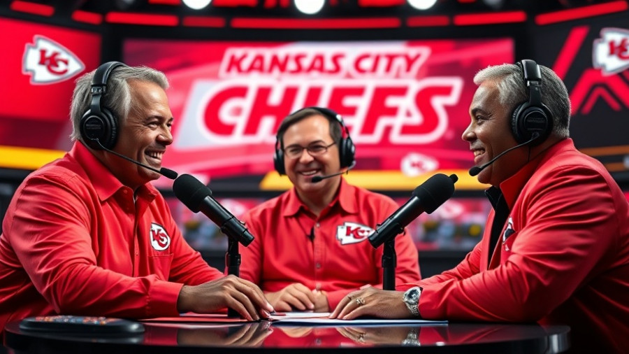 Kansas City Chiefs themed show with broadcasters in headsets.
