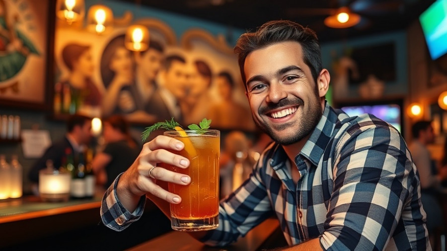 Man enjoying cocktail at Kansas City event, bar setting.