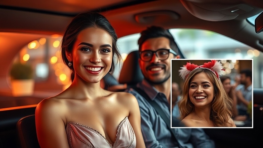 Elegant Hollywood couple in a car, showcasing joyful celebrity romance.