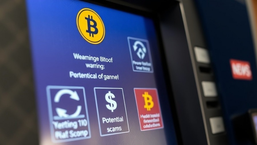 Close-up of a Bitcoin ATM warning screen, highlighting scams in Kansas City neighborhoods.