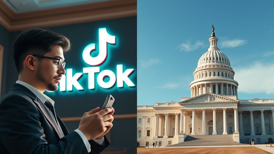 Vivid TikTok logo as a young man stays updated on 2025 political trends in a grand Capitol.