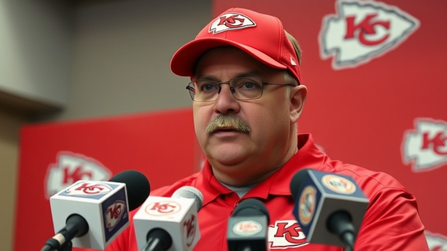 Coach Andy Reid in KC Chiefs gear at press conference, embodying Kansas City urban lifestyle.