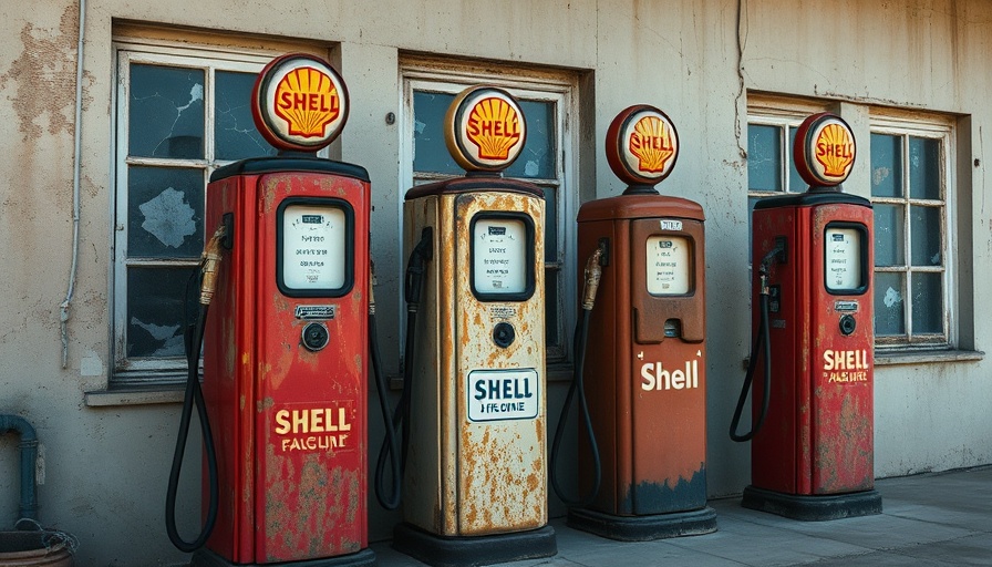 Vintage Shell gas pumps in Kansas City neighborhoods.