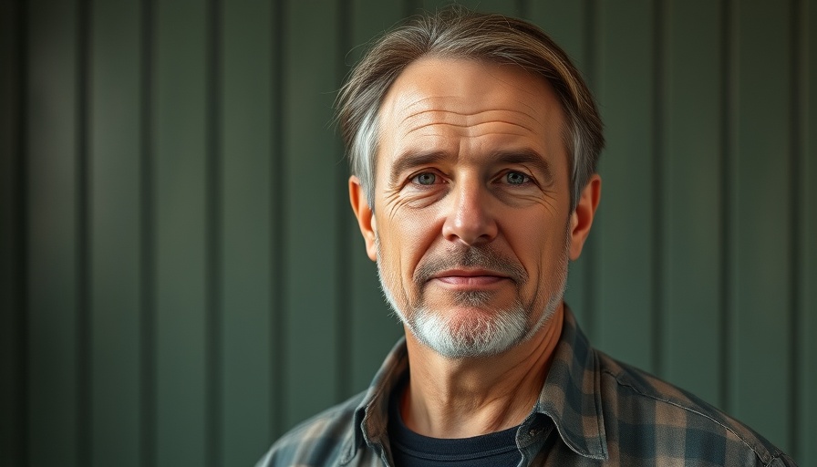 Middle-aged man standing with a serene expression indoors.