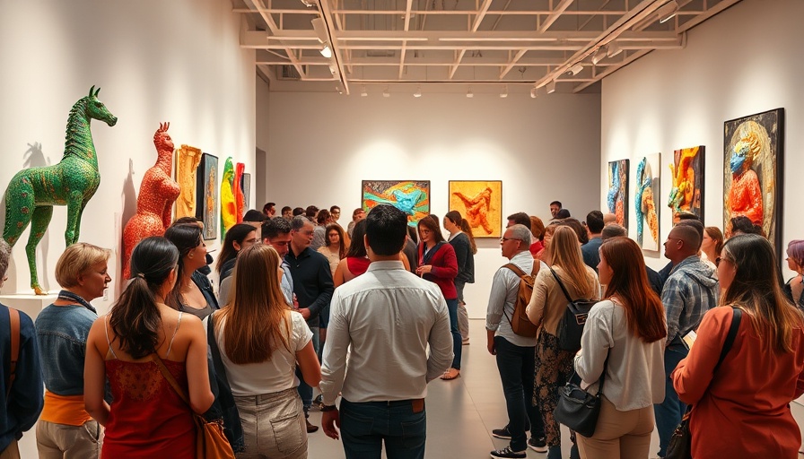 Kansas City arts community enjoying a modern art gallery exhibit.