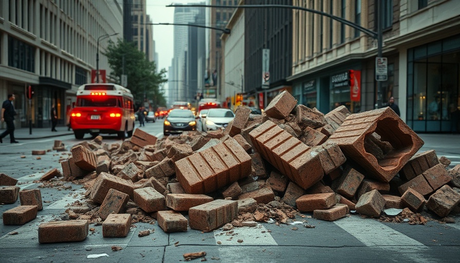 Fallen bricks on a Kansas City street highlight local infrastructure issues.