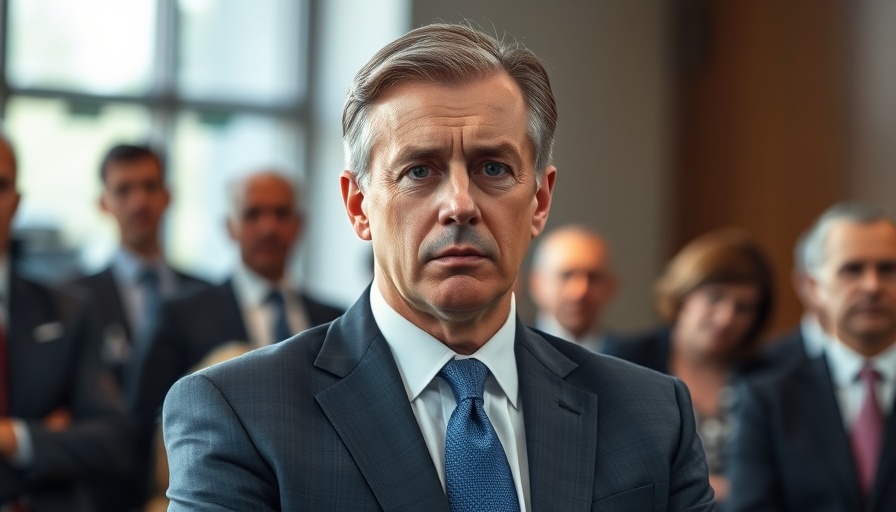 Serious man in suit attending press conference about AI impersonation scams.