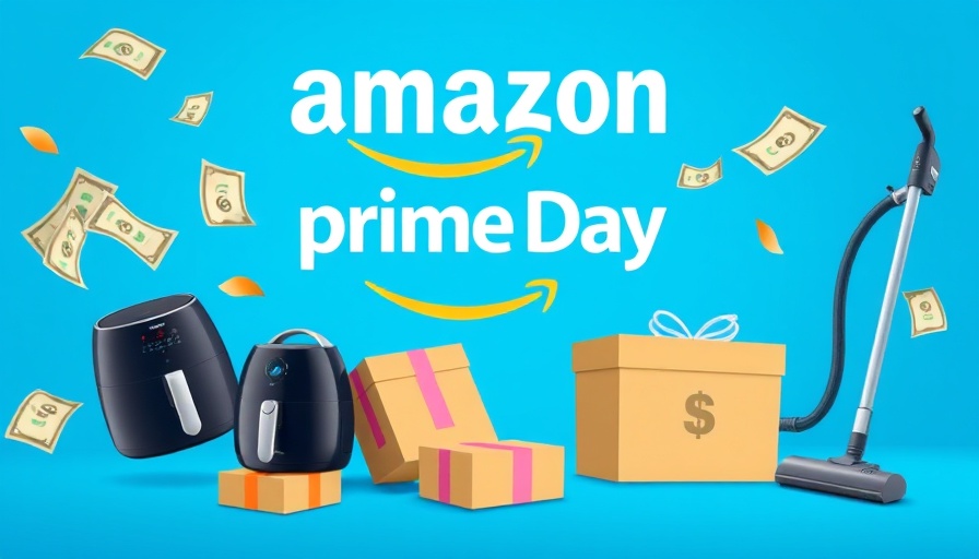 Exciting Amazon Prime Day 2025 deals graphic with products and dollar bills.