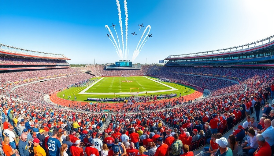 Kansas City sports news, stadium flyover scene with jets and crowd.