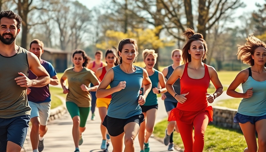 Diverse group jogging in park for Kansas City running clubs.