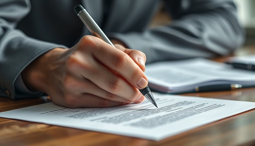 Close-up of hands signing document related to Kansas City neighborhoods