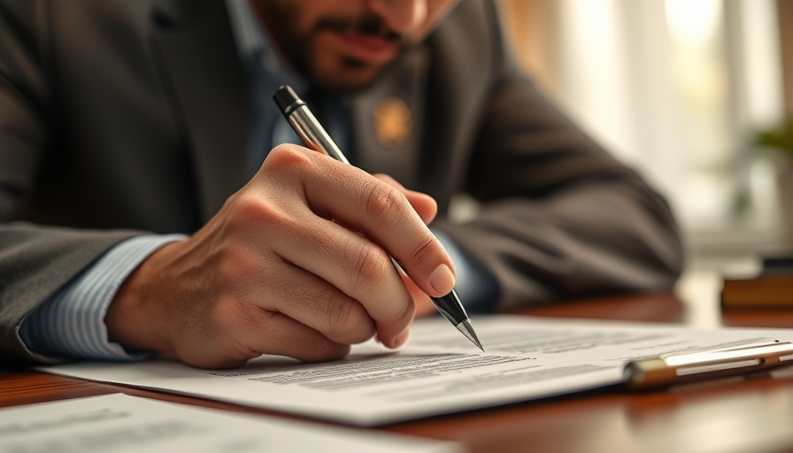 Close-up of hands signing a document in Clay County.