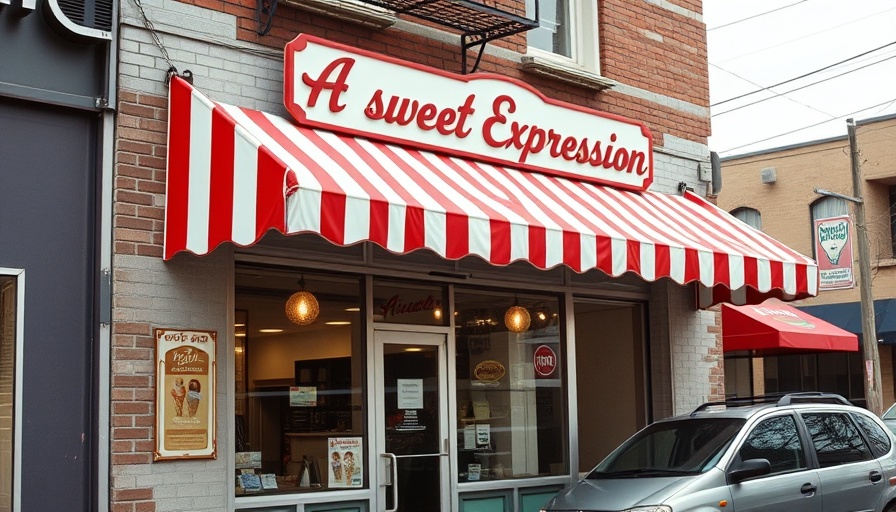 Support local KC: A Sweet Expression ice cream shop with striped awning.