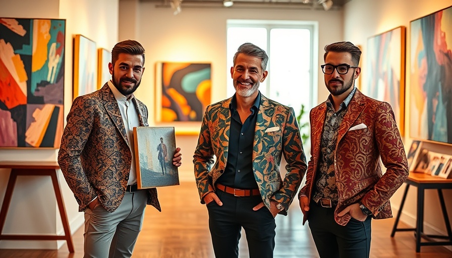 Kansas City local artists in a gallery with colorful jackets and artwork.