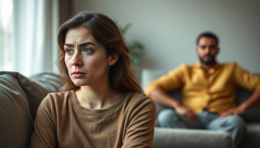 Contemplative woman and frustrated man in modern room, highlighting one-sided relationship dynamics.