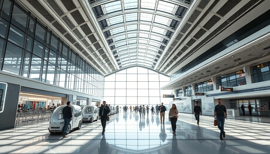 Futuristic airport with shotgun cartridge boarding system and advanced tech.