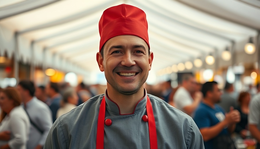 Chef at Kansas City food event in vibrant outdoor setting.
