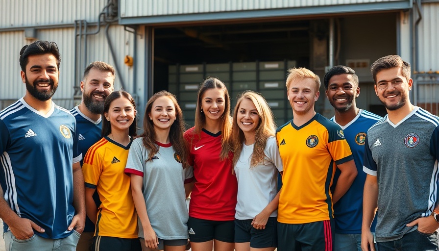 Kansas City local living group outside warehouse in sports jerseys.