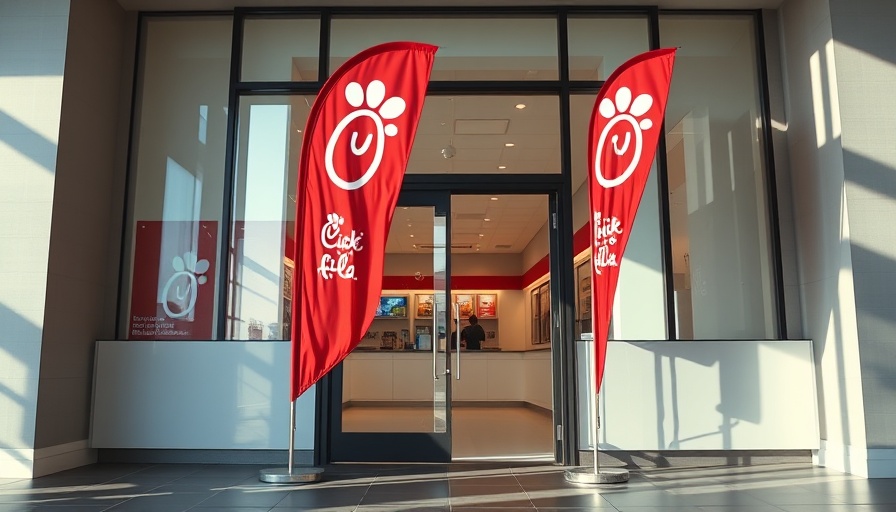 Chick-fil-A Pop-Up Kansas City with promotional flags at entrance.