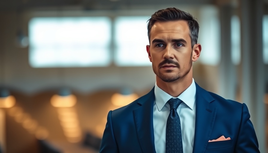 Distinguished man standing in modern office, soft lighting.