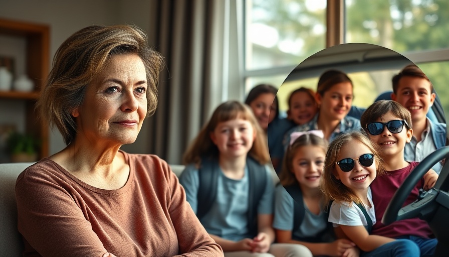 Family dynamics with a woman, children, and inset man. Photorealistic.