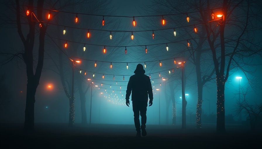 Silhouette in foggy nighttime scene, haunted atmosphere.