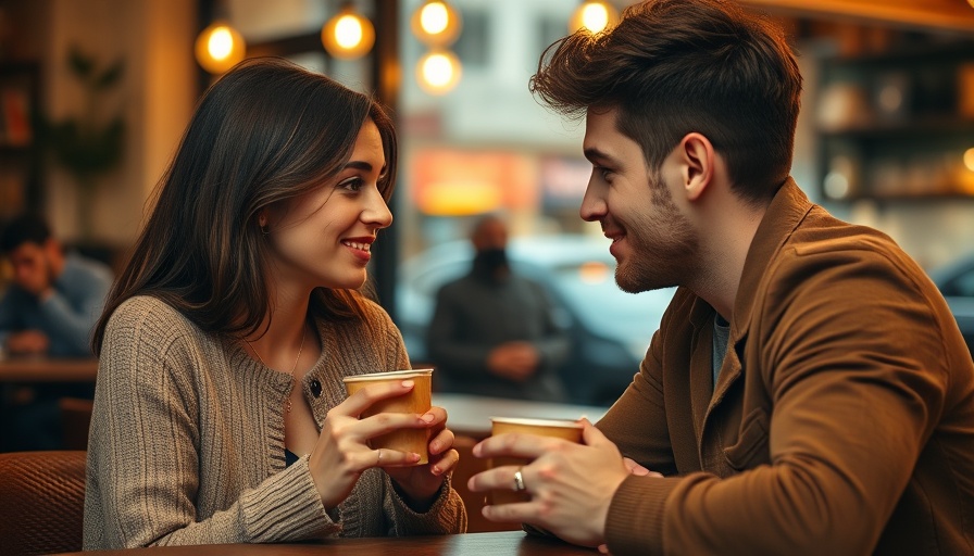 Couple at a cafe discussing early dating mistakes.