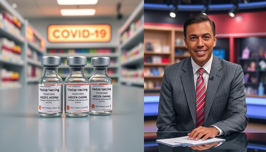 Collage of vaccines, pharmacy signs, and spokesperson in news broadcast about eliminating vaccine mandates.