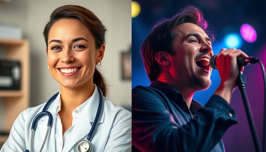 Iron Therapy Workout - Medical professional and singer in two settings.
