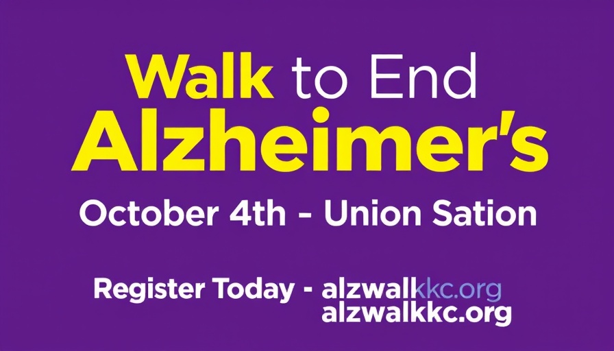 Join the Walk to End Alzheimer's at Union Station, vibrant purple event promo.