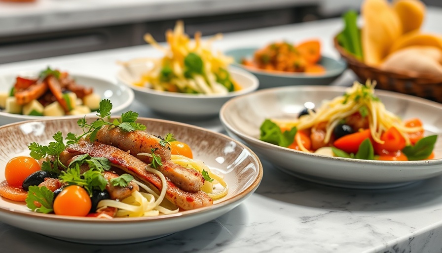 Gourmet dining dishes in Palm Tree Club vibe, Kansas City restaurant setting.