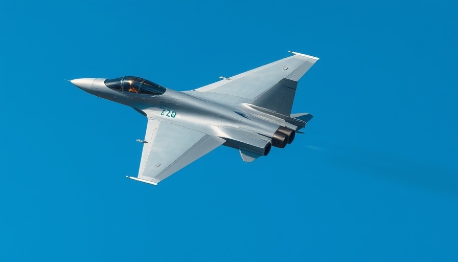 Sleek military jet aircraft flying through clear blue sky, Kansas City health and wellness.