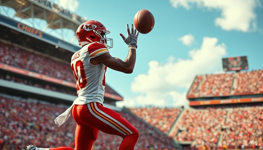 Kansas City Chiefs player making a catch in end-zone, dramatic action.