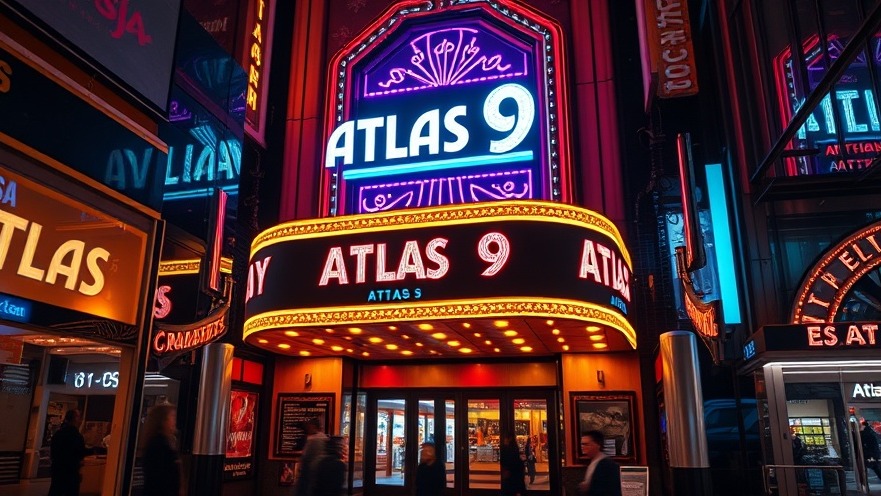 Vibrant urban scene of 'Atlas 9' theater, embodying Kansas City's lively local living.