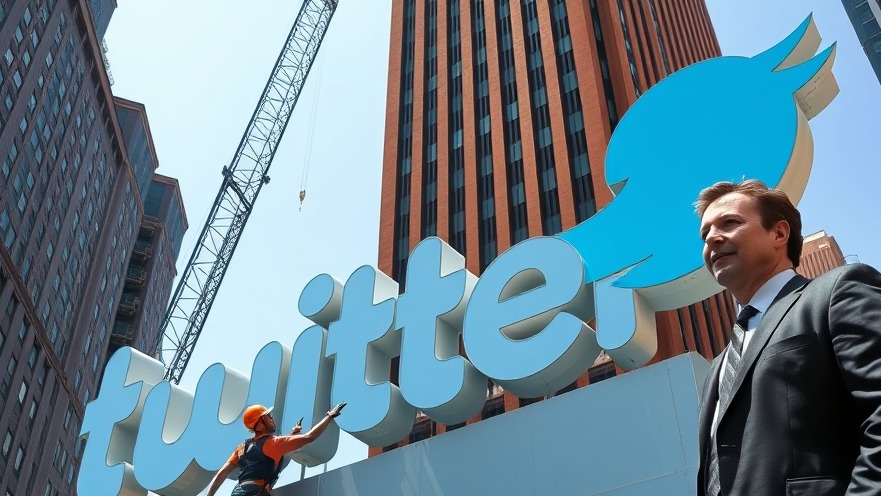 Elon Musk beside a construction worker removing the Twitter sign, symbolizing 2025 political trends.