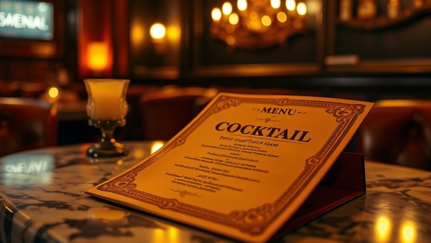 Vintage cocktail menu on marble table, showcasing Kansas City's best lounge experience.