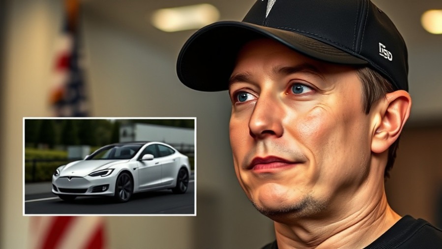 Elon Musk discussing Tesla's compensation plan amidst dynamic lighting and a blurred flag backdrop.