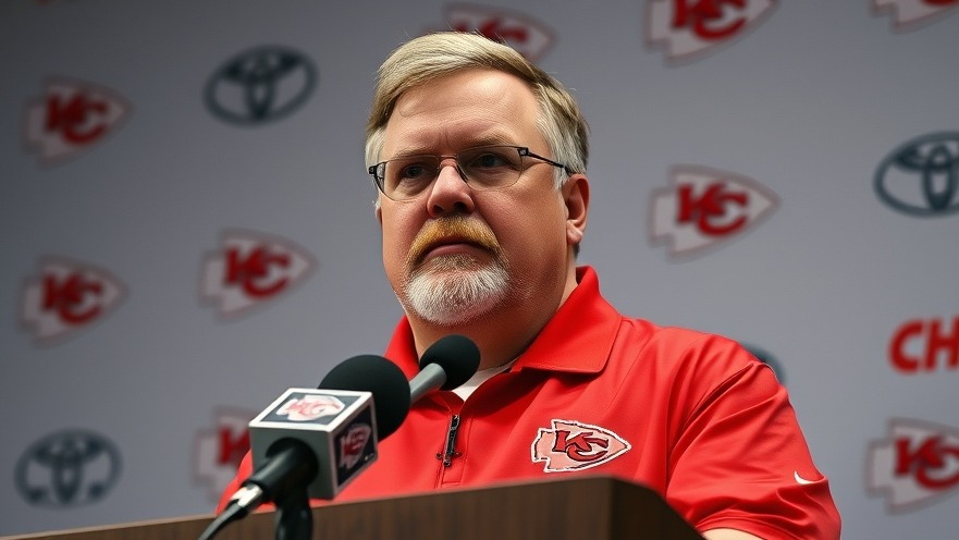 Chiefs coach Andy Reid at podium, showcasing Kansas City local living spirit.