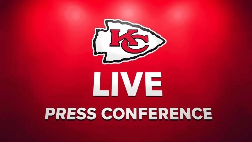 Kansas City Chiefs press conference sign with logo, showcasing kc chiefs news and rumors.