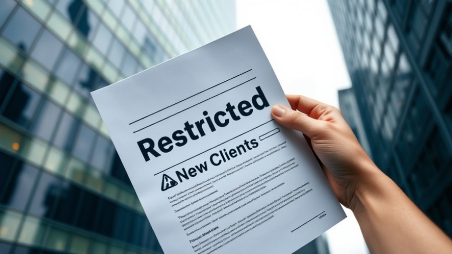 Compliance document in hand with 'New Clients' warning, symbolizing financial services compliance in Dubai.