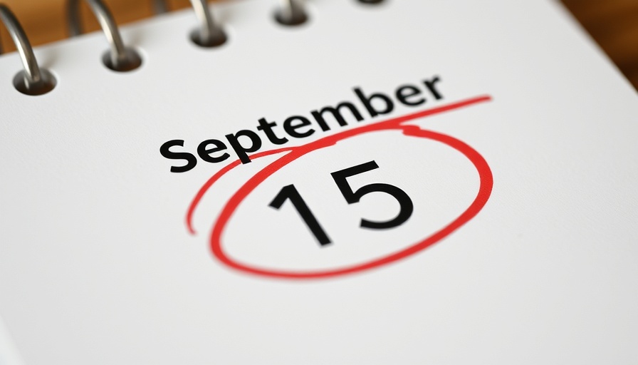 Calendar page with September 15th circled in red, marking an important date for Lien and Bond Claims in September 2025.