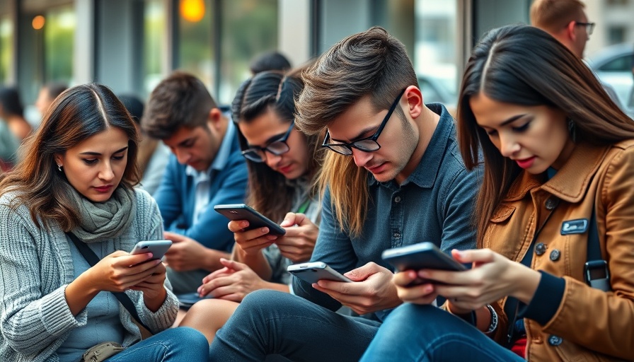 Digital Detox for Mental Clarity: Individuals engrossed in smartphones in a public area.