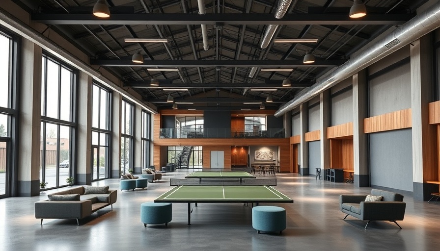 Modern pickleball community space with wooden accents and tech elements.
