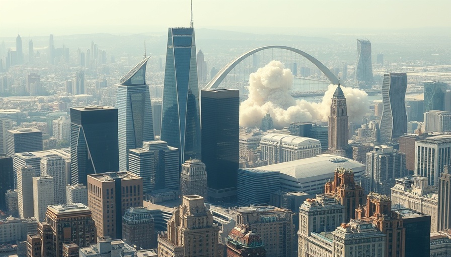 Urban view of smoke rising in city, featuring iconic architecture amid Israeli strikes on Qatar.