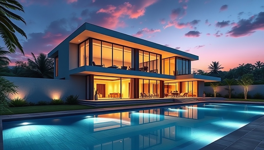 Modern house at dusk with glass windows and pool, legal asset protection.