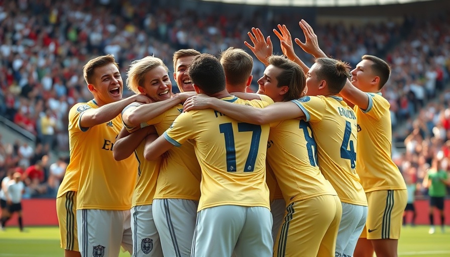 Vibrant football team celebrating a victory at a stadium.