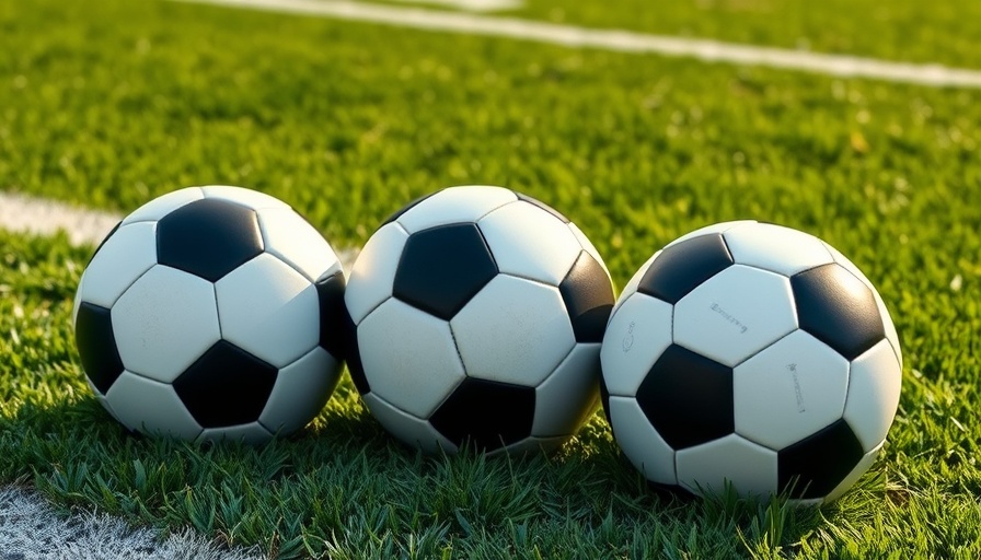 Three soccer balls on a green field for high school soccer updates.