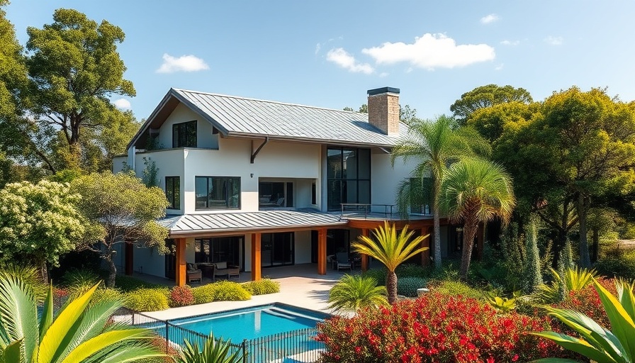 Modern house and pool in lush greenery for real estate investment strategies.