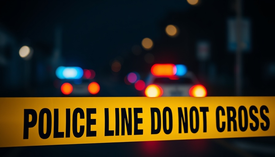 Police line tape at night with emergency lights for Domestic Violence Awareness.